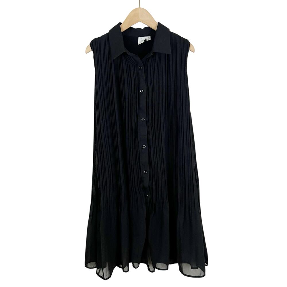 Joie Black Pleated Flowy Fit Sleeveless Mini Shirt Dress Size Small - Picture 1 of 7